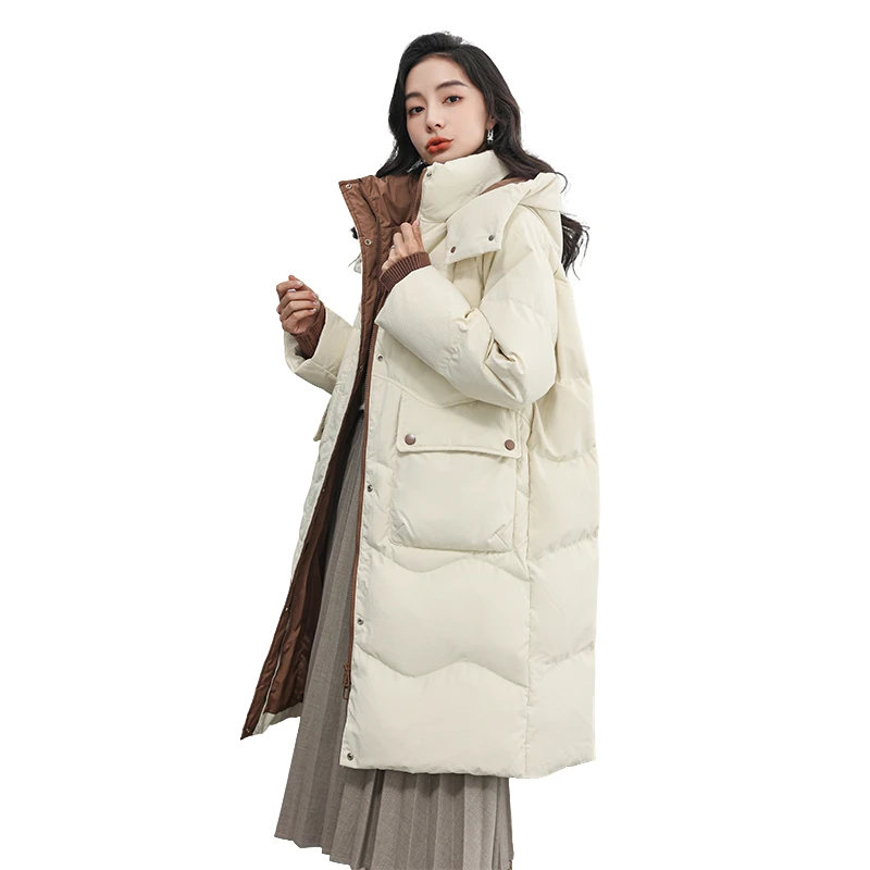 女长款羽绒服过膝防风连帽保暖休闲外套韩版-DD015