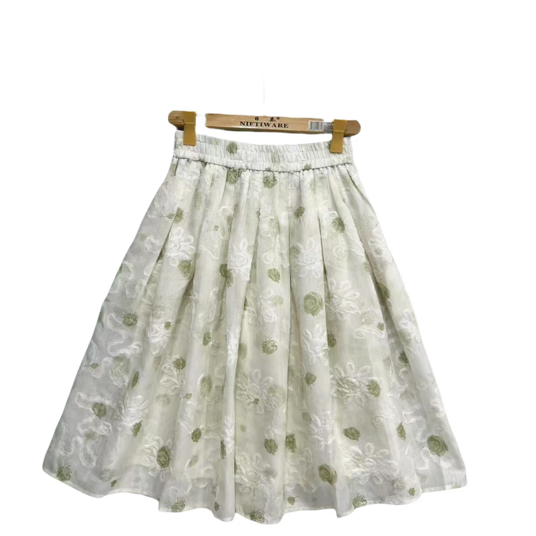 3592  花朵图  简约  时尚  口袋  高级感  半身裙