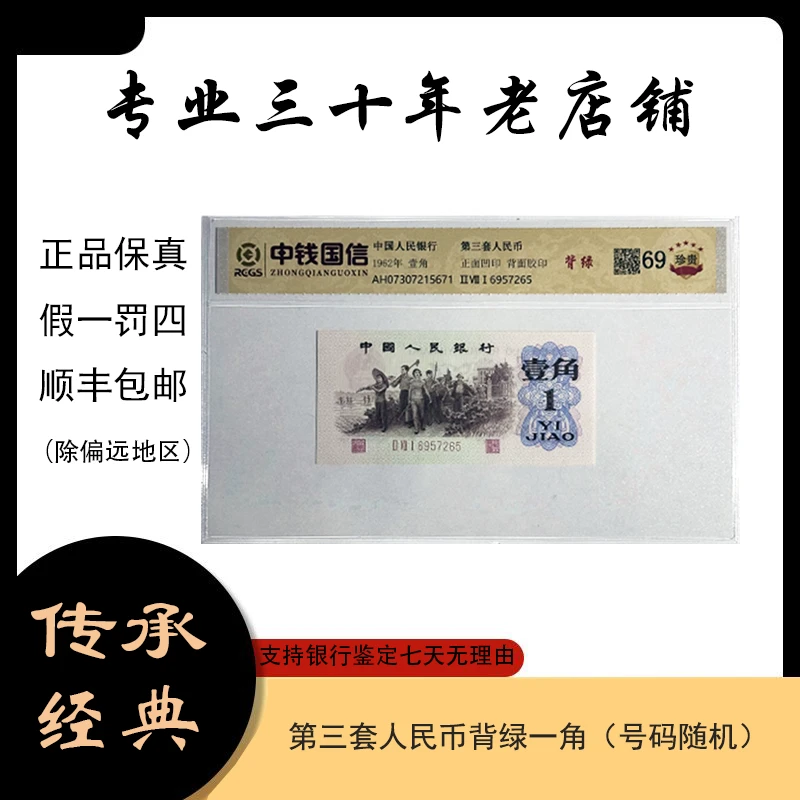 第三套人民币 背绿一角 （真钞真币）图片仅供参考