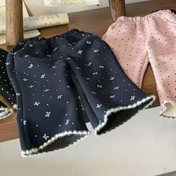 【小阿姨】B028-030 蕾丝边微喇儿童加绒裤