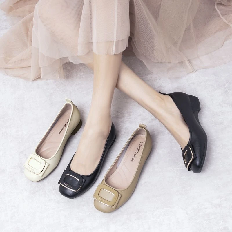 豆豆鞋女2025春夏秋季浅口妈妈鞋软底休闲风单鞋浅口鞋方头奶奶鞋