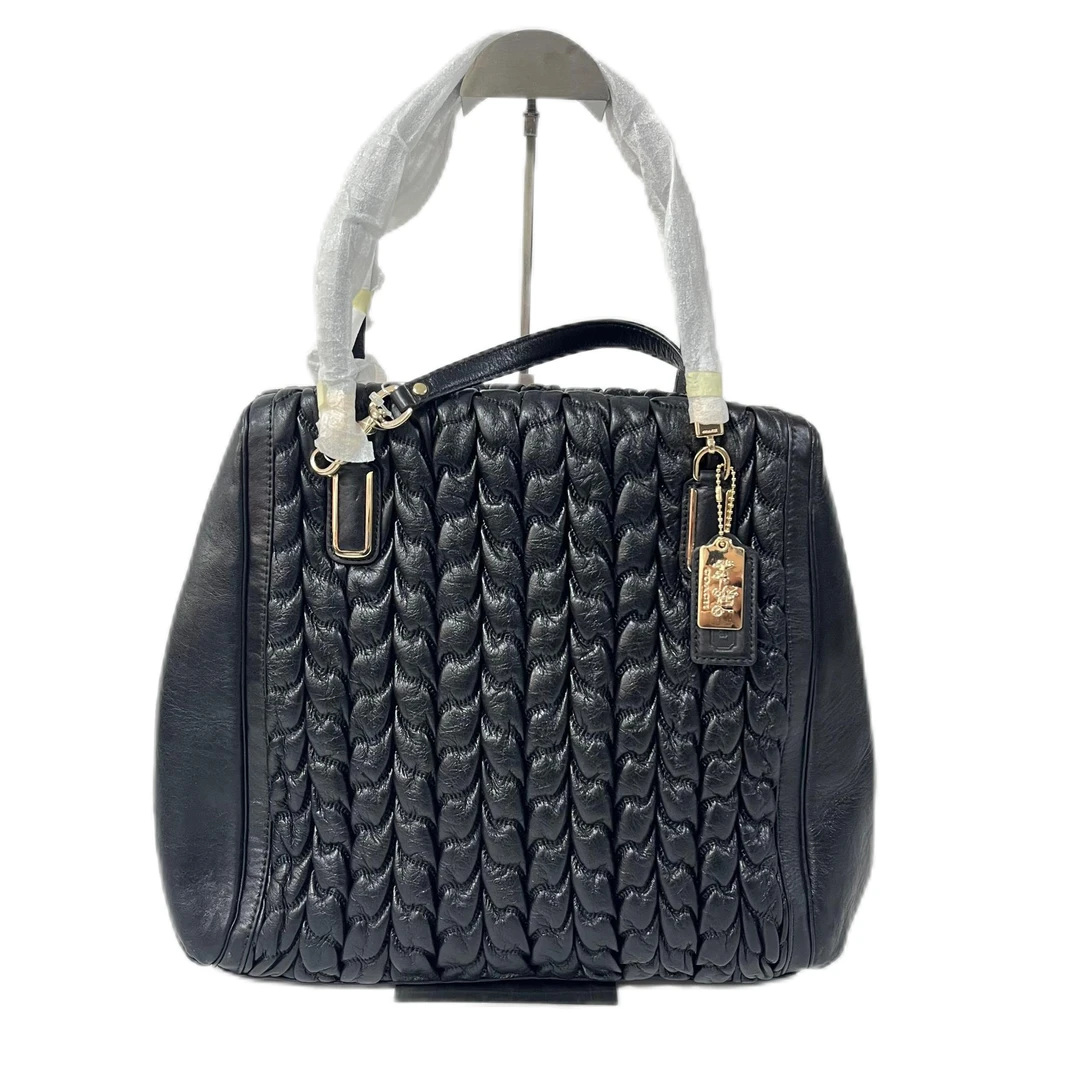 95新 COACH/蔻驰 黑色全皮褶皱单肩手提斜挎包 AF-10042-C