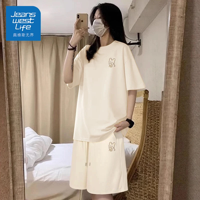 真维斯无界夏季青春套装休闲宽松两件套时尚印花ins韩版网红爆款