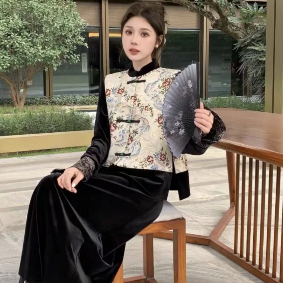 早春款新中式改良版国风盘扣马甲女提花显瘦马夹