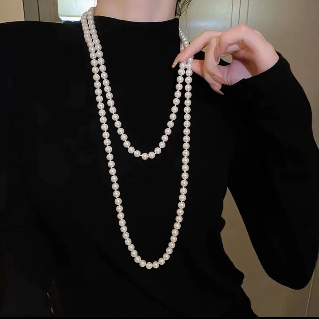 合金仿珍珠项链 铜合金小香风毛衣链（9037）