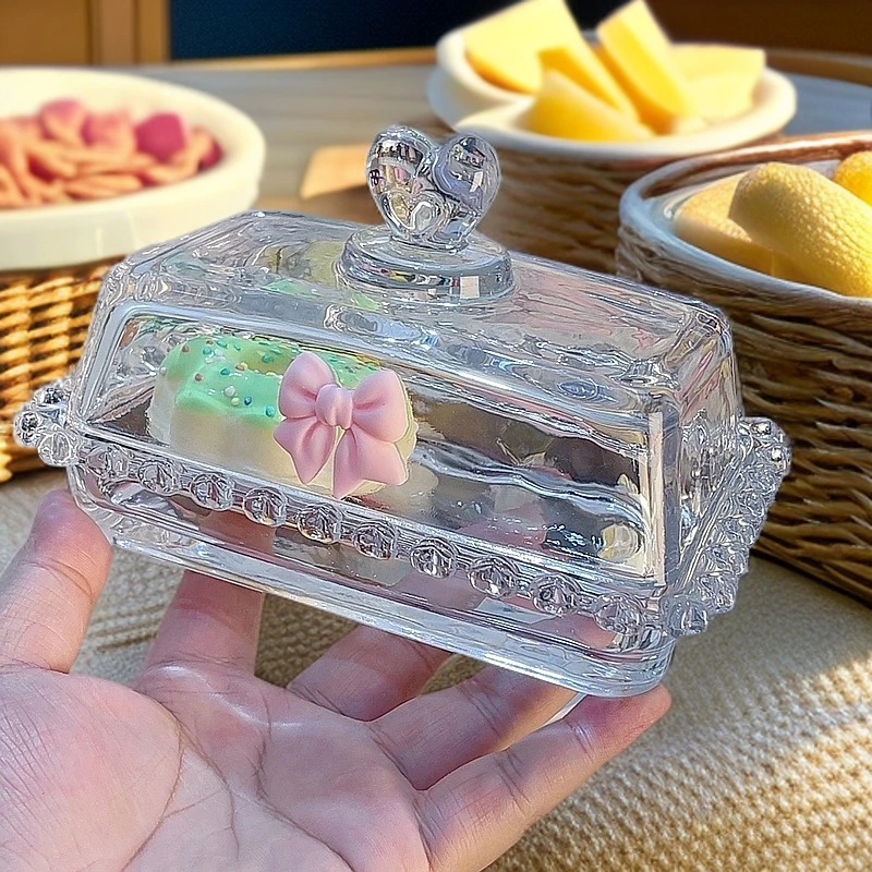 创意带盖点心盘玻璃蛋糕盘网红可爱透明甜品盘