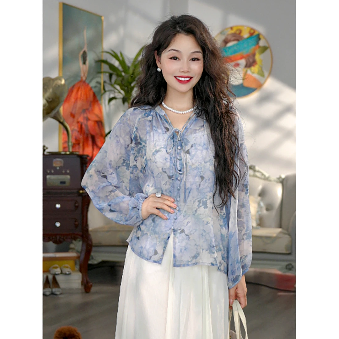 无印心匠A816-1 常规通勤碎花衬衫雪纺衫衬衣长袖时尚 K944