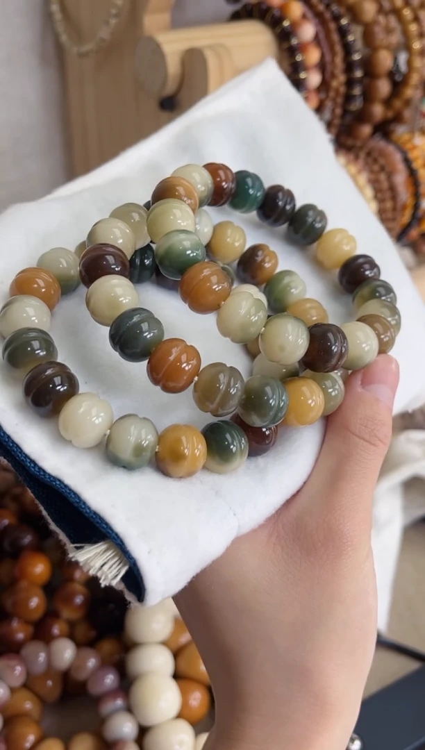 菩提根/象牙果手串N22玉化皮蛋凹堡12*13mm手串