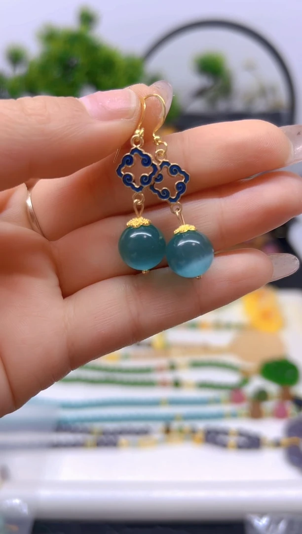 【闪购商品】碧玺猫眼耳饰14K金镶嵌耳饰E399