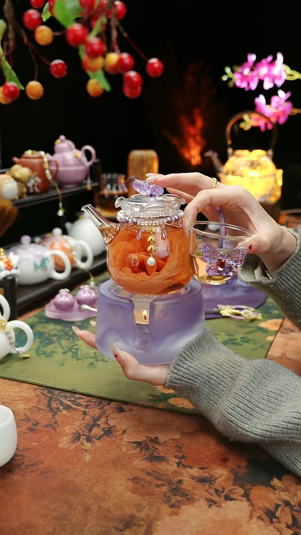 【闪购商品】紫色温茶台+茶壶+链子+杯子