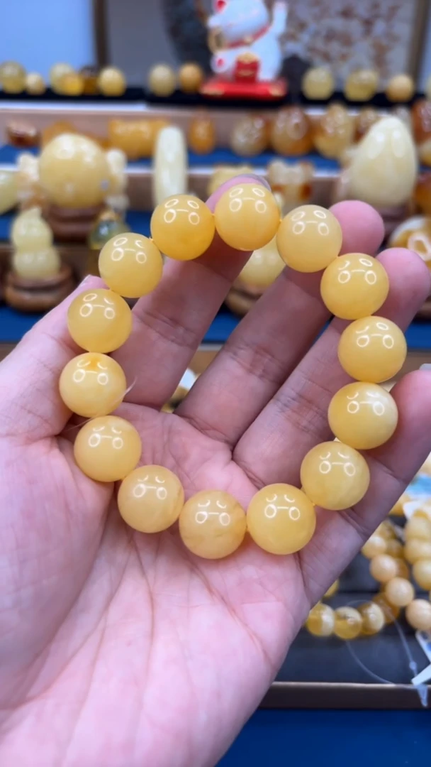 手串琥珀未镶嵌p56焦皮料蜜蜡手串 微微瑕 15mm 27.08克