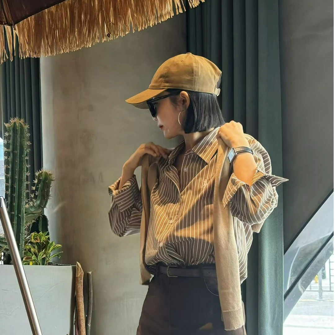 秋季新款条纹衬衣女显瘦宽松出游休闲款衬衫气质长袖衬衣百搭