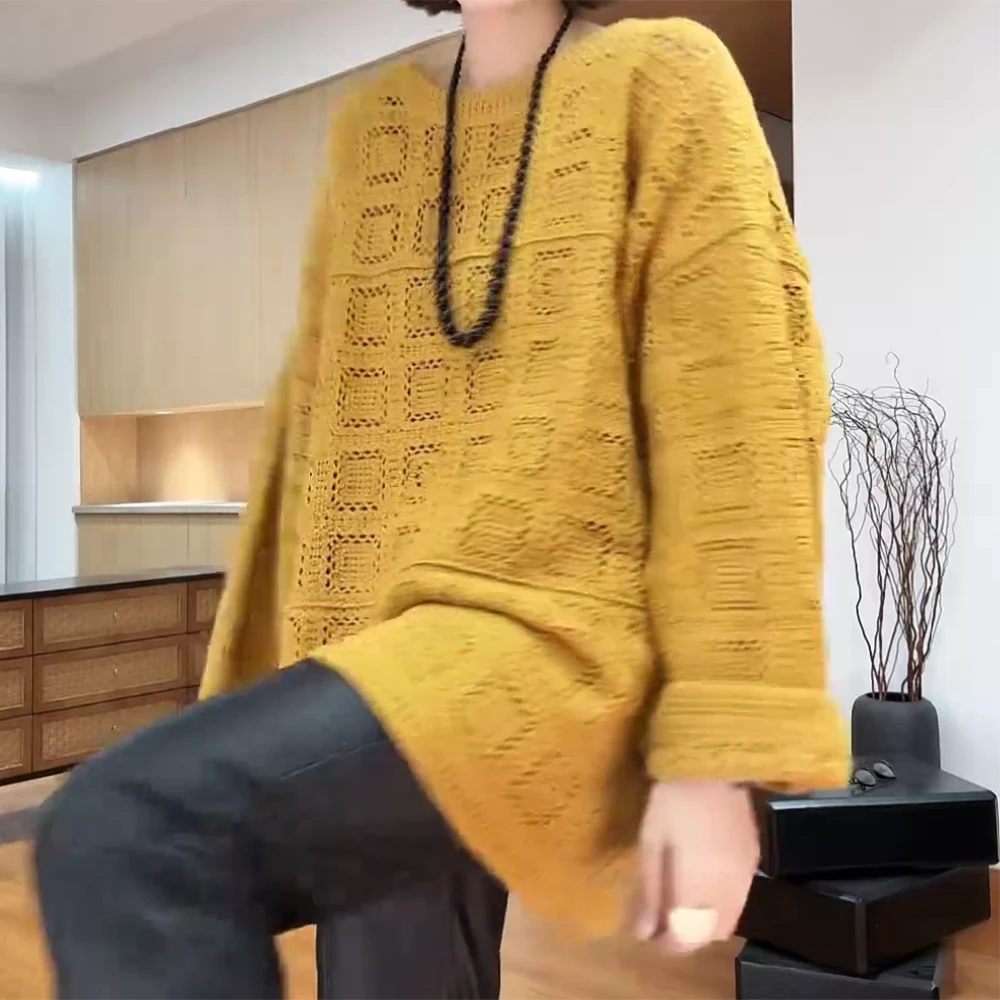 【秋日特调】镂空黄色慵懒风针织衫C6156