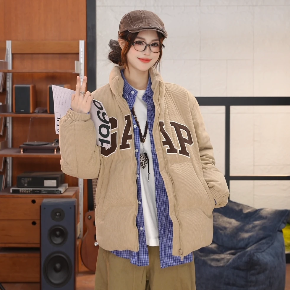 【小立方系列】Gap男装2025新款立领灯芯绒羽绒服外套宽松791893