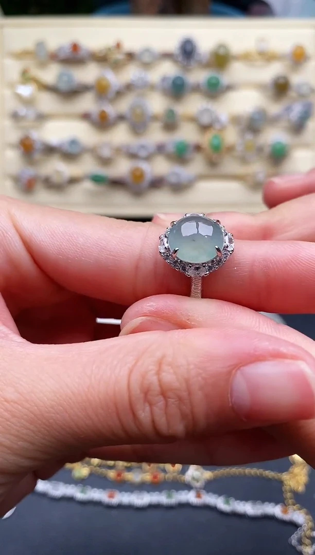 翡翠戒指银S925镶嵌22222222+1