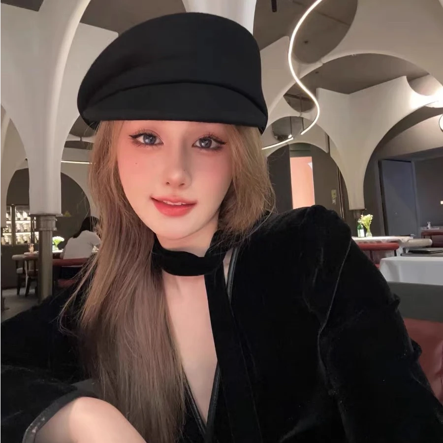 fever同款~黑色羊毛呢报童帽女秋冬帽子贝雷帽羊毡帽八角帽画家帽