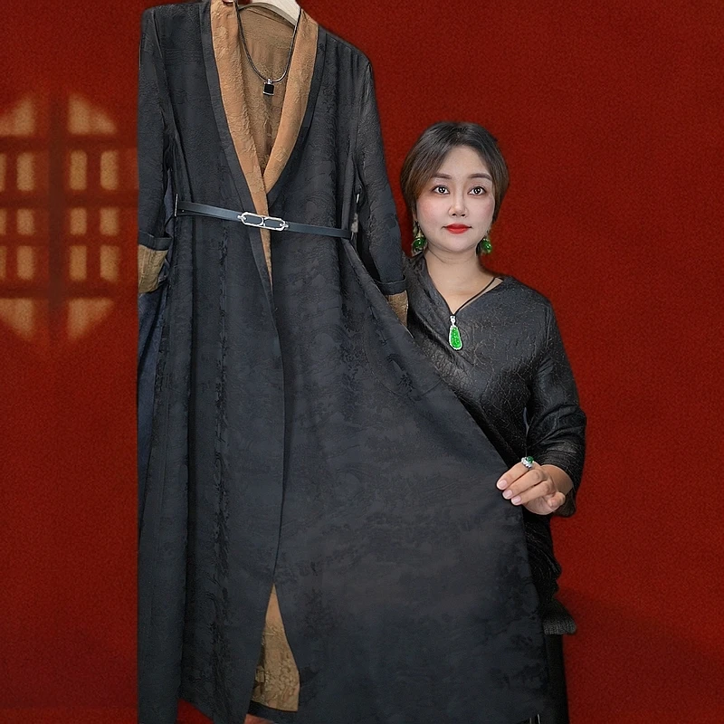 <<非遗美学>>T1297两面穿轻奢香云老料中长款高端风衣