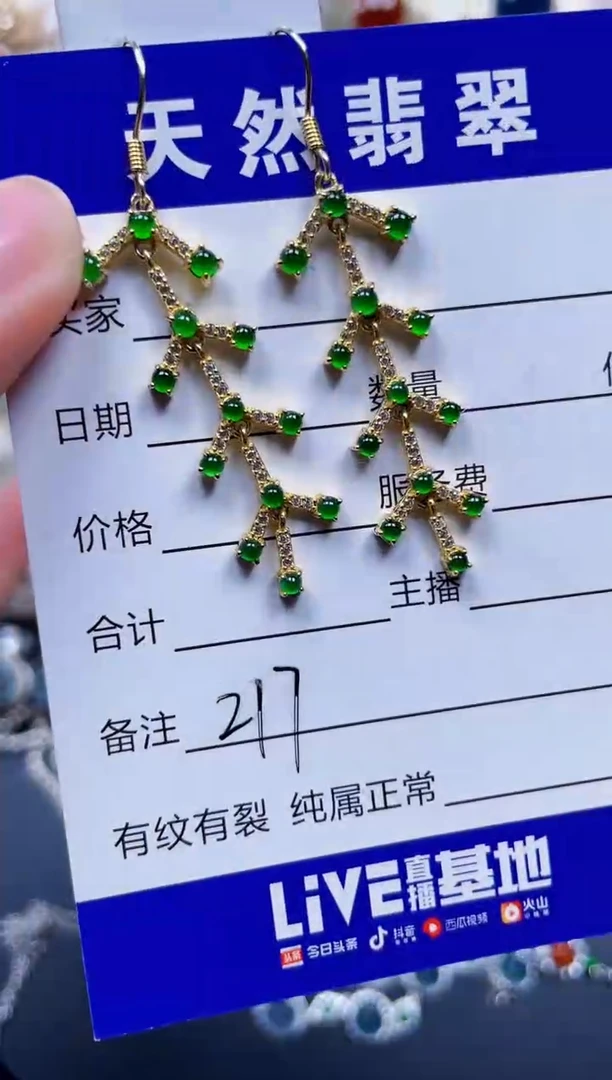 银S925镶嵌翡翠耳饰217