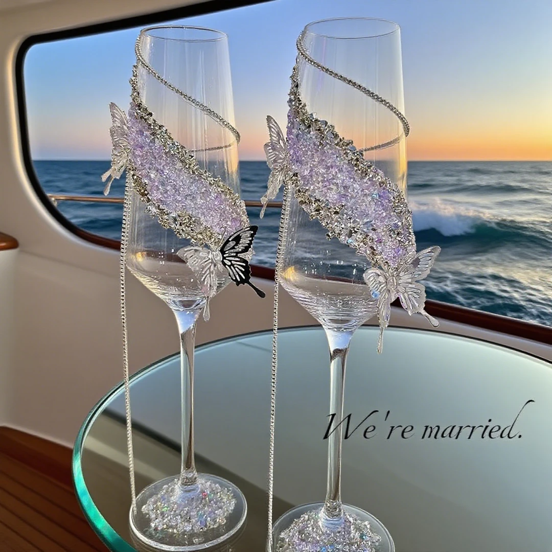 流苏灵动蝴蝶婚礼敬酒杯材料包手工diy结婚香槟杯送闺蜜新婚礼物