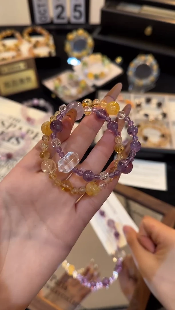 合金手链水晶紫黄双圈x3127