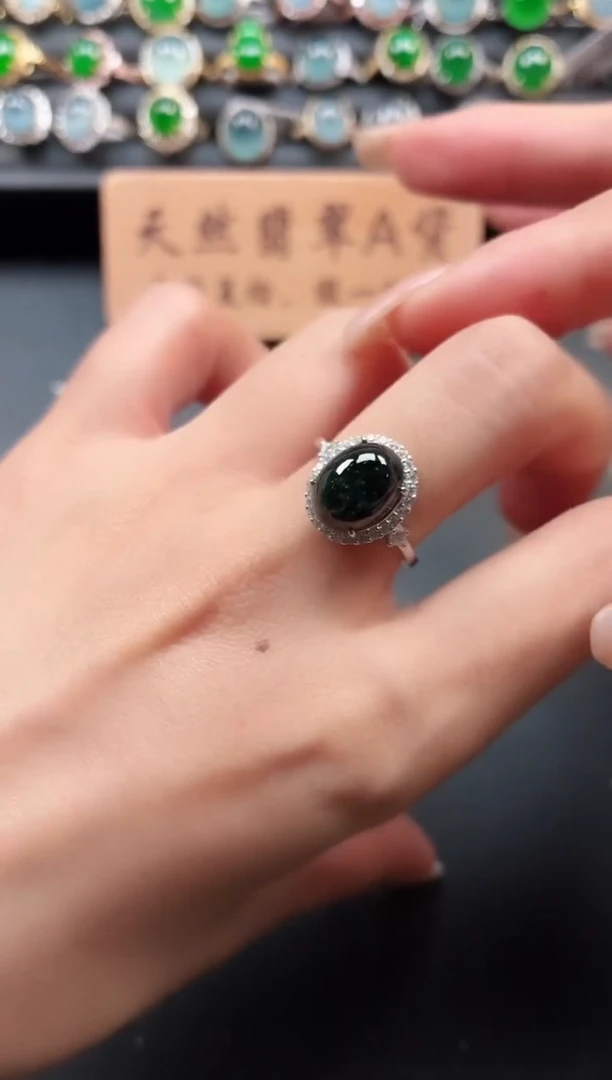 银S925镶嵌戒指翡翠1