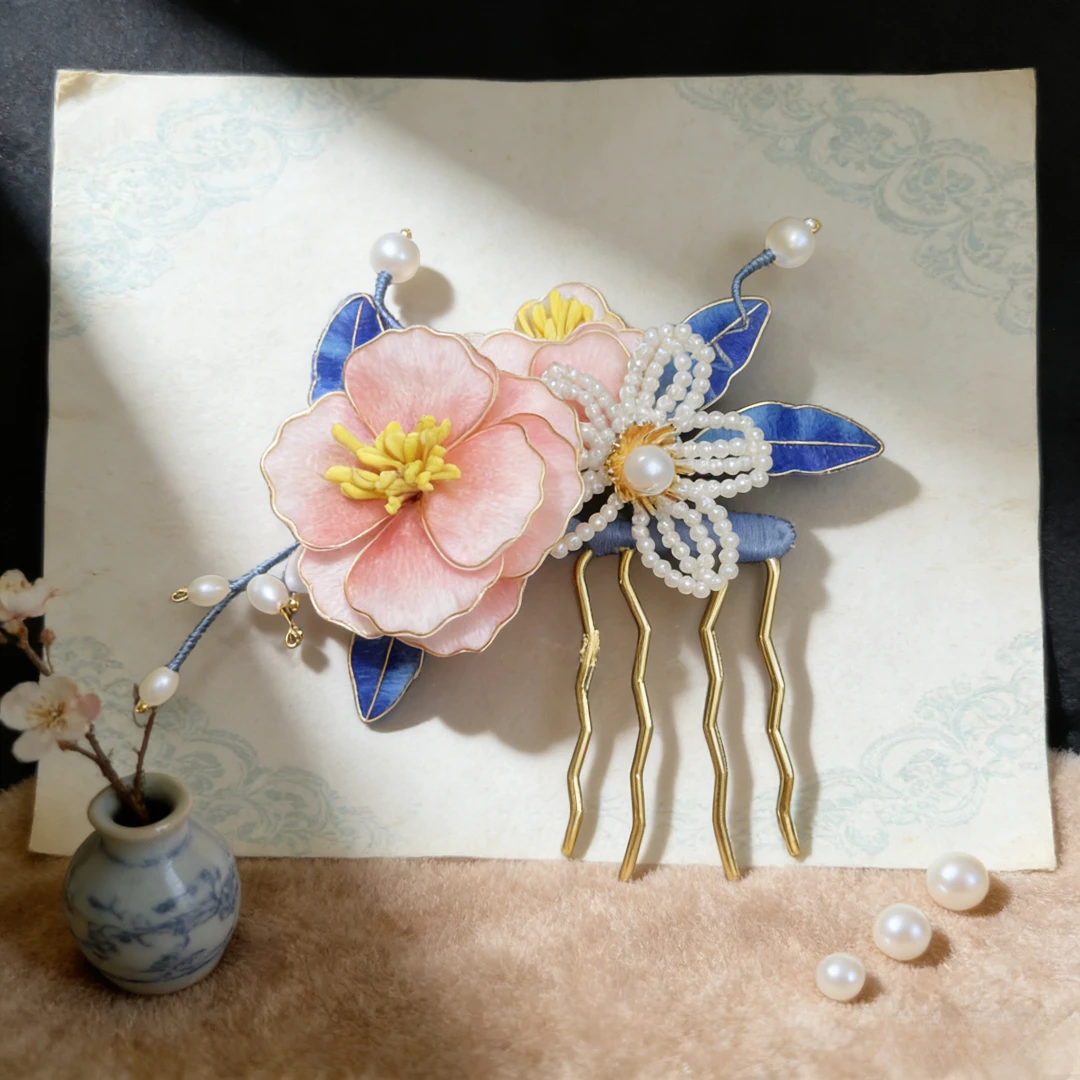 【非遗绒面】非遗发夹子簪新中式国风盘发古风汉服发饰头饰手工A396