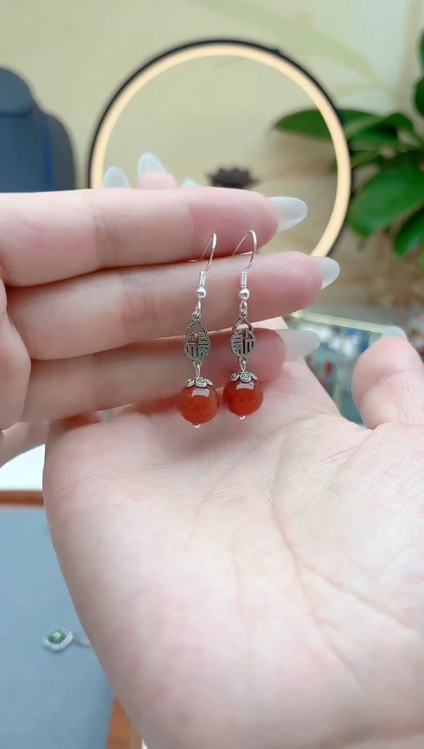 玛瑙/玉髓耳饰银S925镶嵌350