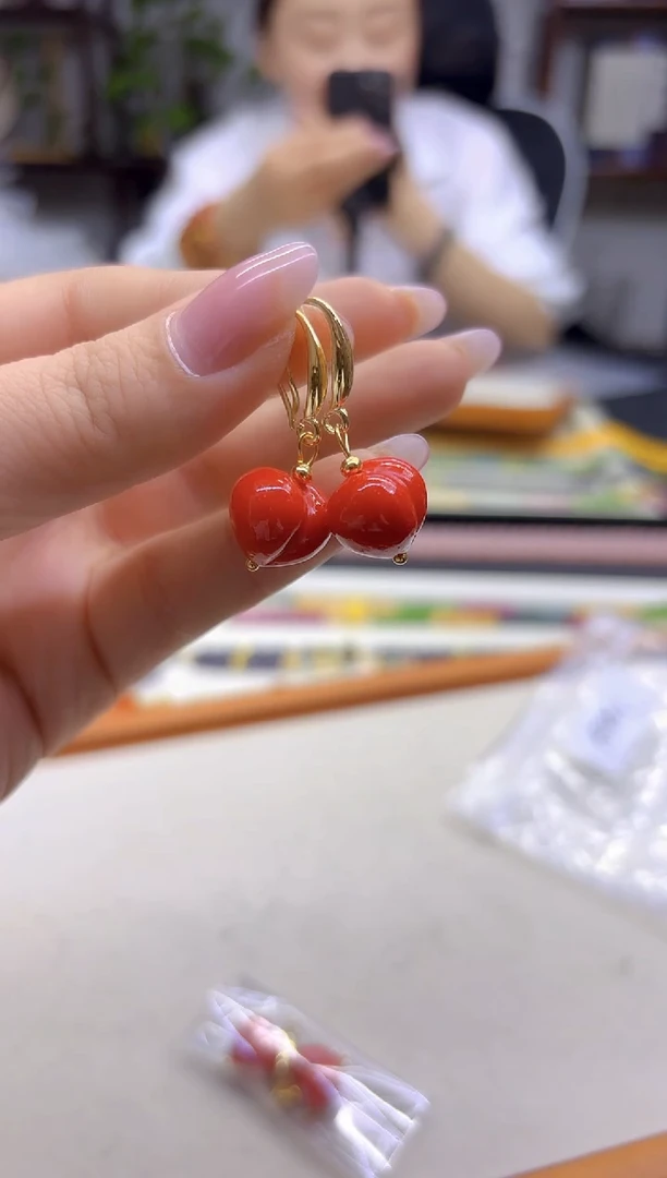 14K金镶嵌耳钉玛瑙/玉髓DIY款E961