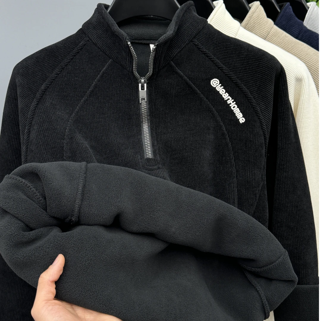 John Bunni高端纯色长袖卫衣男士冬季新款半拉链休闲保暖打底衫