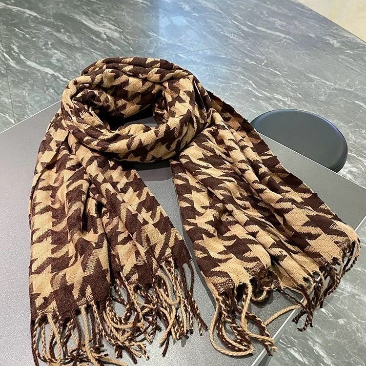 时尚轻复古软糯千鸟格加厚加宽女款围巾3814190001