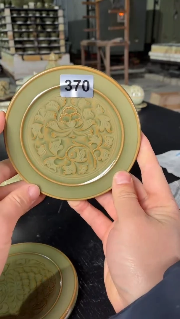 耀州窑仰山手工牡丹壶承370