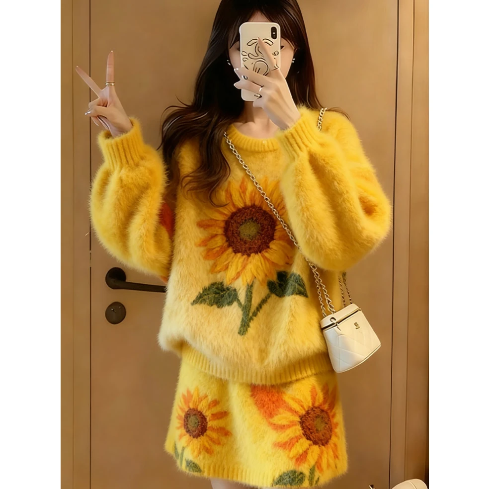 冬装搭配一整套独特绝美时尚高级感超好看慵懒软糯毛衣半裙两件套