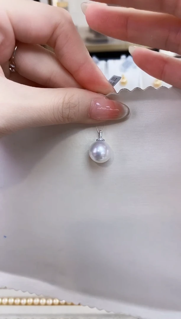 海水珍珠18K金镶嵌吊坠(不含链)12-13澳白珍珠吊坠