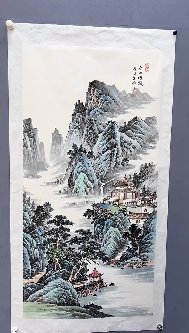 油画梅清老师8平尺山水国画作品