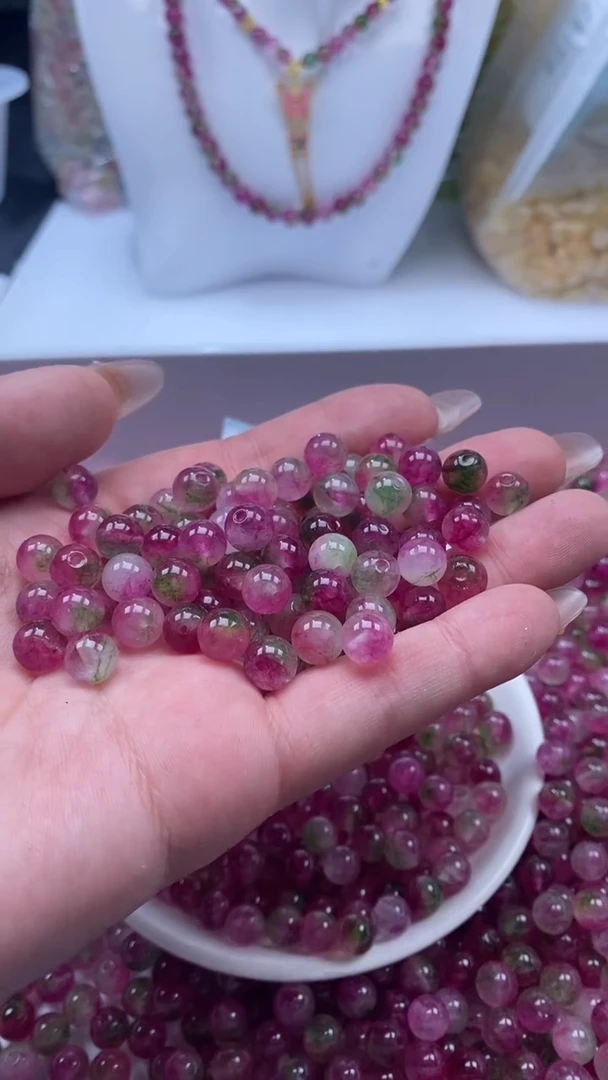 颈饰未镶嵌水晶W1779西瓜碧玺8mm*13颗