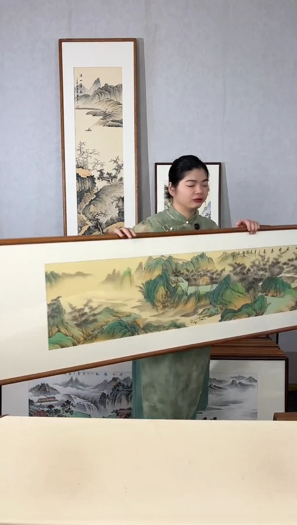 国画手绘*竹影雅居图52*172cm带框发货