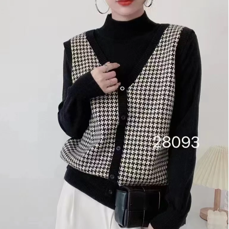 920#假两件针织衫新款半高领套头长袖21