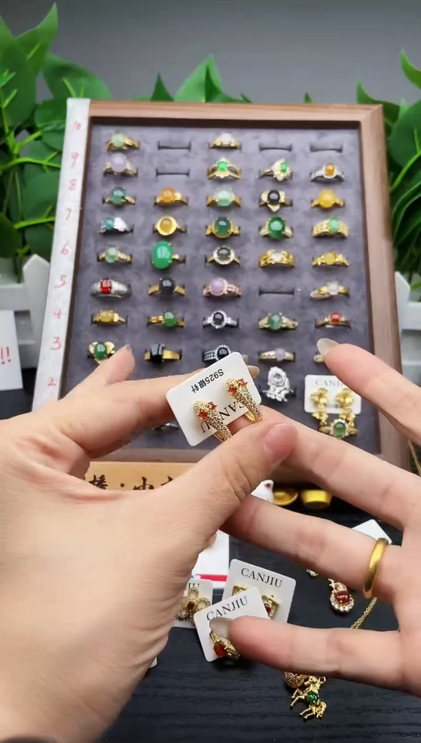 银S925镶嵌翡翠耳饰12