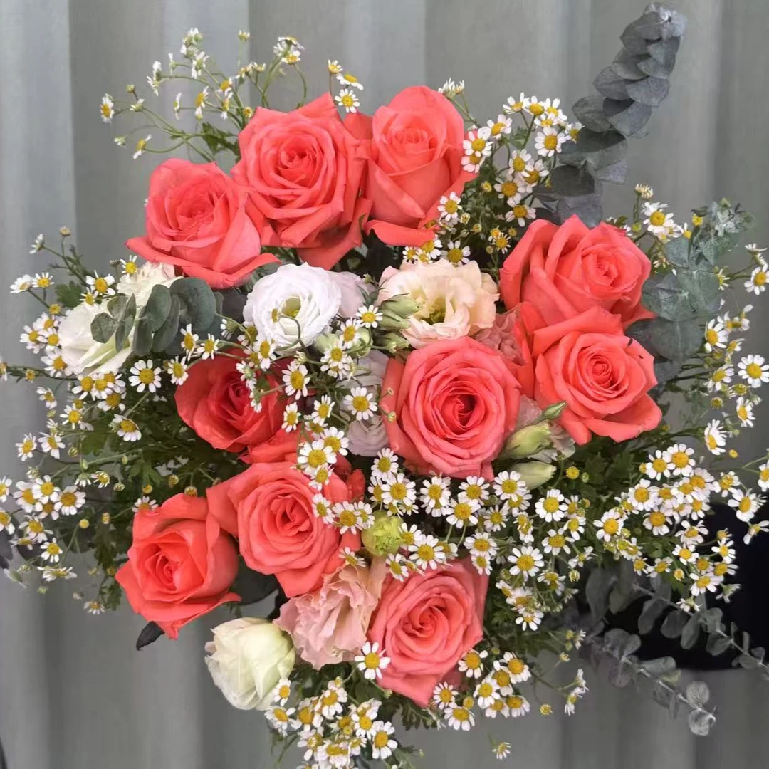 【粉玫瑰洋桔梗洋甘菊组合】云南基地直发 家庭插花客厅水养鲜花