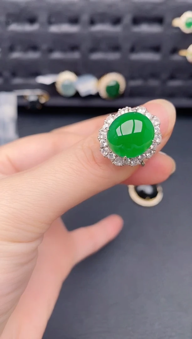 银S925镶嵌戒指翡翠天然a货翡翠375