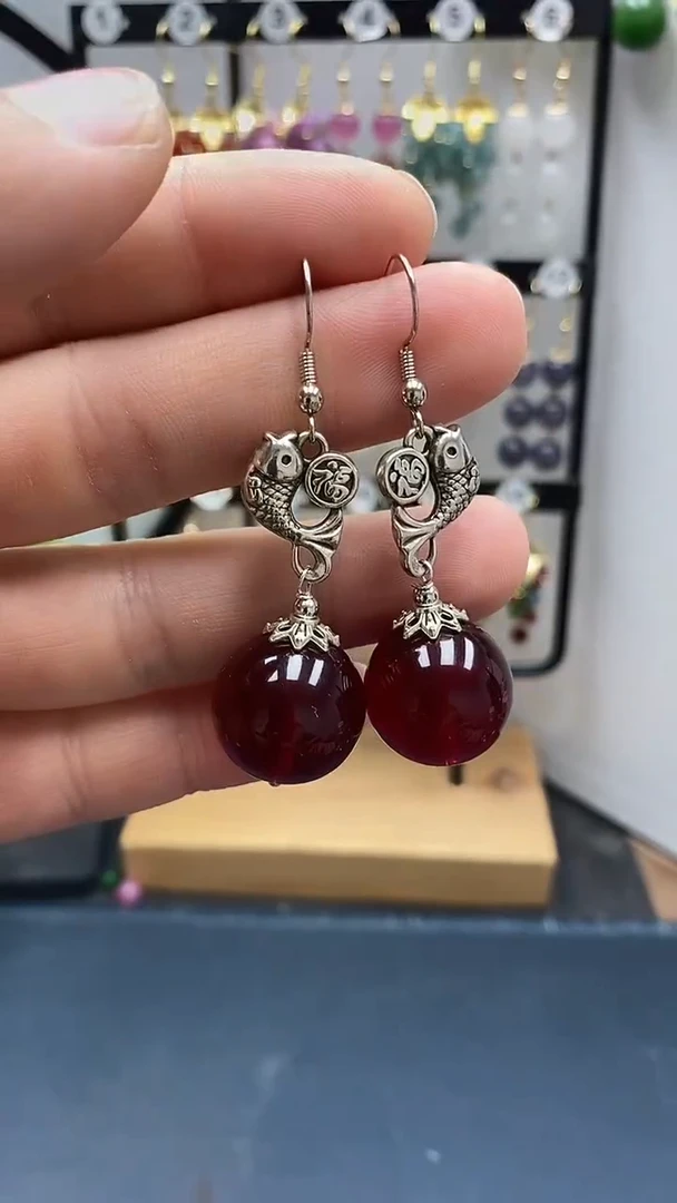 血珀银S925镶嵌耳饰尺寸18mmQ3