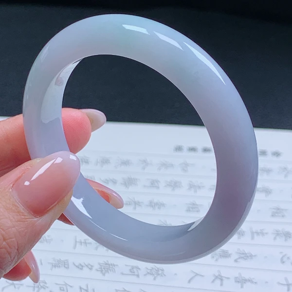 天然翡翠51圈天然翡翠A货老坑冰糯种天空蓝正圈手镯75女款冰透