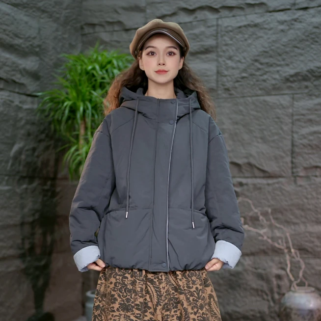 【冬季女装棉服】百搭休闲时尚棉袄大码宽松保暖连帽棉衣外套