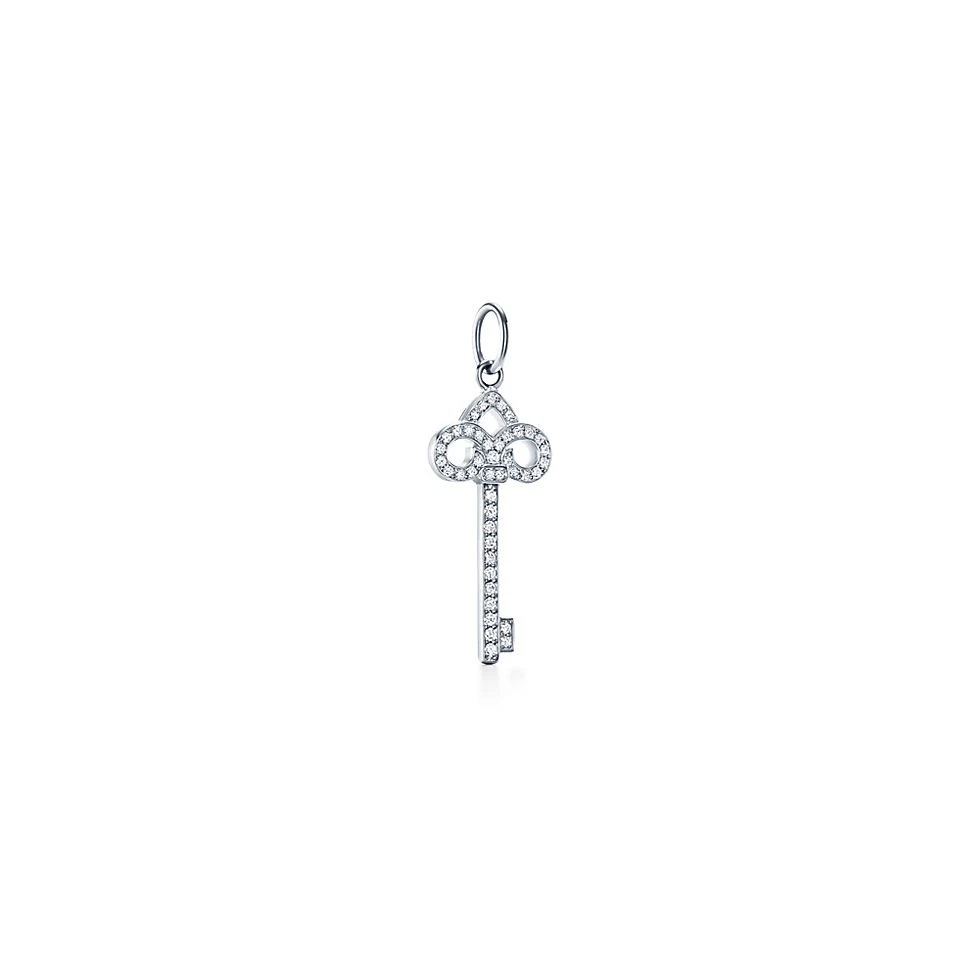 未使用 Tiffany & Co./蒂芙尼 Key's系列 白金mini鸢尾花满钻项链