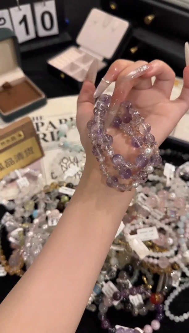 水晶手链合金紫兔毛x2131