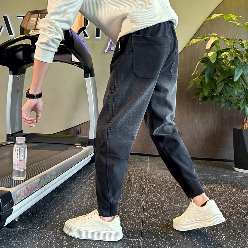 2025新款九分牛仔裤男士春秋款潮牌直筒束脚百搭休闲哈伦长裤子