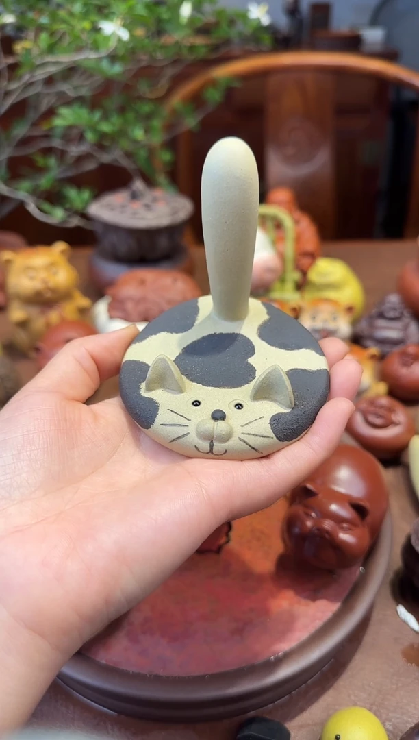 紫砂茶宠猫咪支架黑色