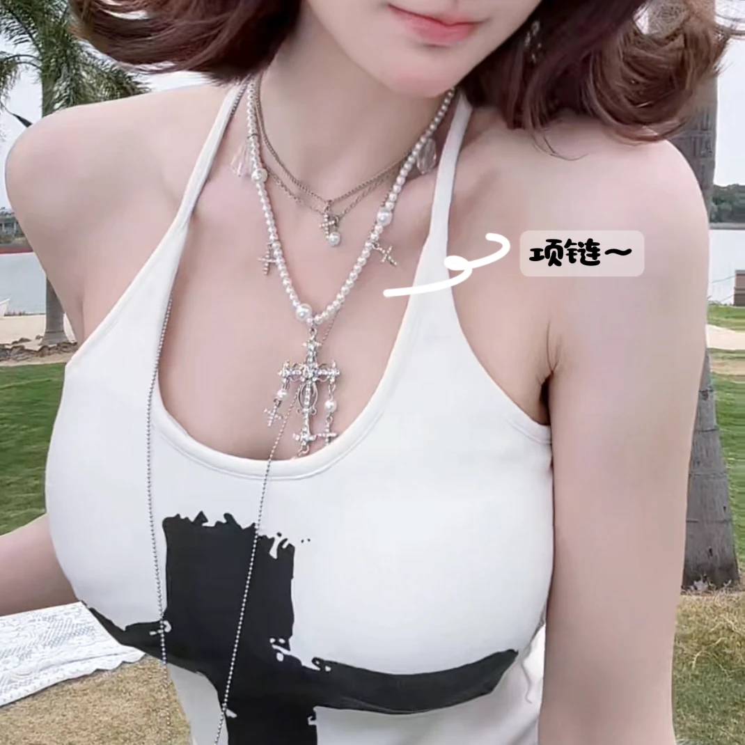 钛钢项链 【优雅层叠】多层珍珠金属链项链丰富视觉效果时尚必备