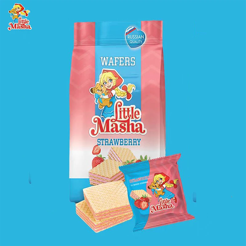 宝山俄罗斯原装进口LittleMasha牌草莓味奶油味香蕉味威化饼500g