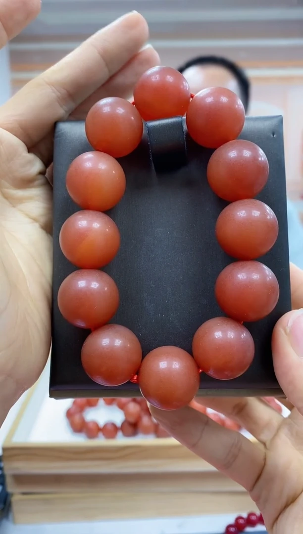 玛瑙/玉髓手串未镶嵌天然磨砂牛血红玛瑙玉石手串尺寸20mm